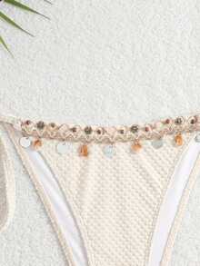 Swim Vcay Bộ sưu tập đồ bơi nữ mới 2026SS cho kỳ nghỉ, hẹn hò, phong cách miền Tây, du lịch biển, đảo, du lịch đường bộ, mọi mùa, lễ hội âm nhạc, kỳ nghỉ Boho, kỳ nghỉ Bohemian, quần short xếp ly phong cách Boho Y2K mùa thu thư giãn, đồ bơi nữ thanh lịch, cổ điển, chất liệu vải có họa tiết, đính sequin và họa tiết vỏ sò, đồ bơi dễ thương và gợi cảm cho nữ, quần bikini, bikini tanga, quần che bikini, bộ bikini cho nữ, quần lọt khe, đồ che bikini. - trắng - Xem 6