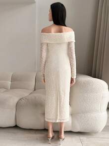 Modelyn New Design Off-Shoulder Twist Cinched Waist Elegant Bodycon Dress - Apricot - View 6