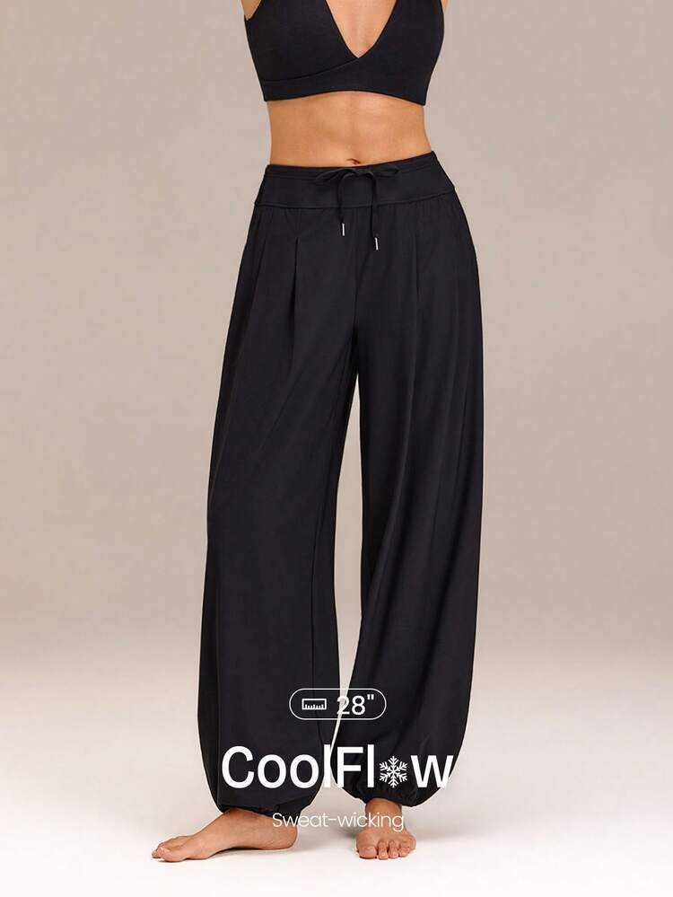 28" Soft Serve Stretchy Quick-Dry Sun-Protective Adjustable Drawstring Waist Side Pockets Pleated Wide Leg Lounge Pants Yoga Travel Training Vacation Summer Daily Casual Wear