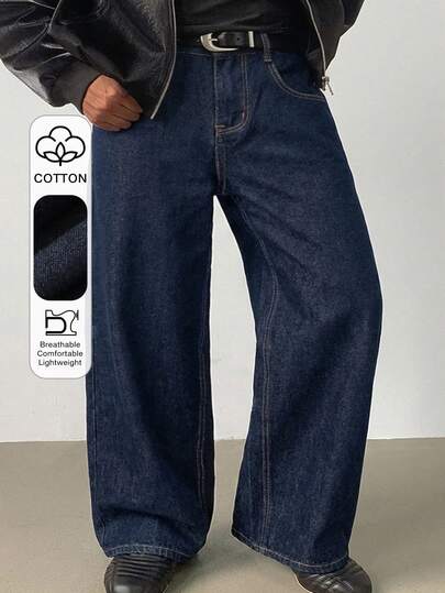 DAZY Jeans de mezclilla de color azul sólido lavado para hombres de talla grande, adecuados para primavera y otoño