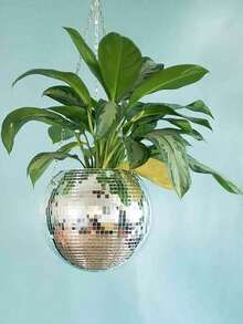 1pc Disco Ball Planter Suspended Mirror Spherical Plastic Flowerpot, Gardening Basket, Disco Flowerpot Festival Decoration Home Decor, Room Decor, Wall Decor Gifts Birthday Graduation - Silver - View 7