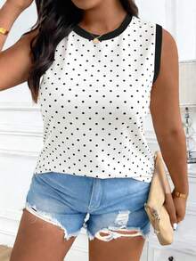 EMERY ROSE Blusa sin mangas para mujer, con patrón de lunares en contraste, versátil y de moda, linda para ir al trabajo y volver al colegio - Multicolor - Ver 3