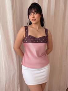 CovetEZ 大码女式波点扭结露背休闲百搭日常上衣可爱粉色上衣夏季女式波点上衣紫色漂亮性感上衣 - 彩色 - 查看 4