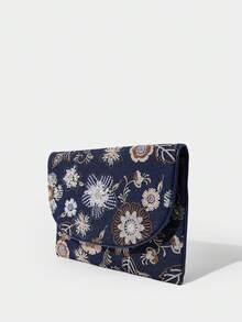 SHECARRY Damen Clutches, mit paillettenbestickter Blumenstickerei, Holzgriff, modisch, elegant, schlicht, personalisierbar, vielseitig, für Strand, Urlaub, Feiertage, Sommer, Küste, Strandparty (zufälliges Muster), geeignet für den täglichen Gebrauch, zufälliges Muster, elegante Clutch Tasche für Frauen Valentinstag, exquisite Blumentasche für Frauen - Blau - Übersicht 3