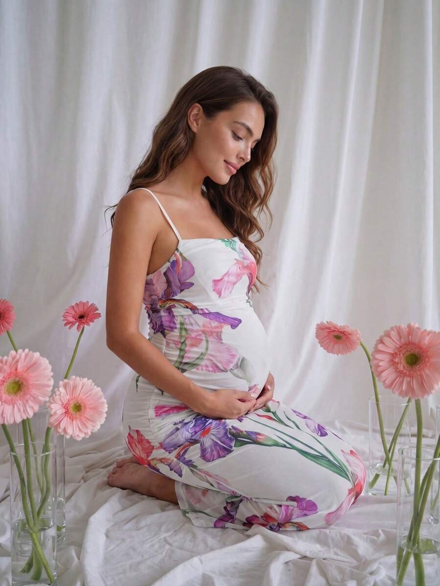 Lyckli Đầm bầu dáng ôm in hoa thanh lịch dành cho kỳ nghỉ - Nhiều màu - Xem 1