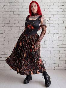 Flirla Đầm cỡ lớn phong cách punk họa tiết hoa và động vật cho kỳ nghỉ xuân/hè. - Nhiều màu - Xem 8