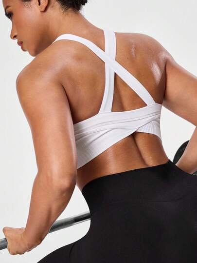 Seamluxe SHEIN Sport Seamless Sports Yoga Double-Layer Camisole/Criss-Cross Back Straps/V-Shaped Hem/Comfortable/Versatile/Fashionable Sexy/Fitness Running/Layering