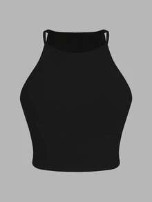 SHEIN Essnce 大码女装春夏时尚休闲弹力舒适日常百搭黑色、白色和波点短款背心3件装，外出上衣，夏季穿搭，曲线可爱上衣，简约风格，波点上衣，欧洲夏季 - 彩色 - 查看 4