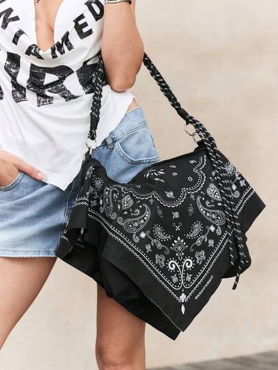 Viva Strut Ladies, Women Paisley Square Scarf Decoration Shoulder Bag, Hobo Bag, Fashionable, Personality, Simple, Versatile, Street, Sweet And Cool Girls, Hot Girls,Y2k, Retro, Vintage, For Daily, Shopping, Beach, Vacation, Holiday, Summer, Seaside, Beach Party, Music Festival
