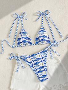 Swim Vcay Bộ bikini 2 mảnh thời trang ngọt ngào thắt nơ vai, không gọng, có đệm mút rời, gợi cảm dành cho nữ, thích hợp cho bãi biển và sân bay. - Màu xanh lam - Xem 6