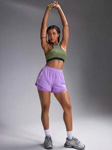 Powerista Women's Casual Letter Print Zipper Pocket Sports Shorts - Mauve Purple - View 5