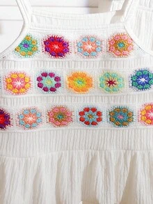 SHEIN Tween Girls Back To School Summer Casual Vacation Holiday White Tropical Knit Set Camisole - White - View 5