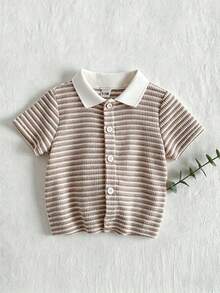 Áo thun dệt kim kẻ sọc dễ thương cho bé trai, đa năng cho mùa hè, kỳ nghỉ, du lịch, đi học, áo cho trẻ sơ sinh. - Màu xanh lam - Xem 3
