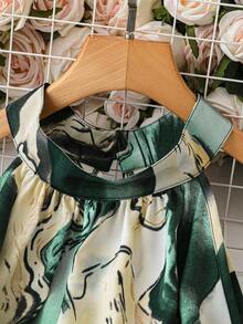 SHEIN LUNE Áo cổ yếm in họa tiết toàn thân dành cho nữ cỡ lớn, thích hợp cho kỳ nghỉ hè ở bãi biển. - màu xanh lá - Xem 5