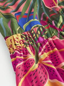 SHEIN 少女热带植物印花无袖露背雪纺连衣裙，优雅简约风格，适合春夏度假休闲穿着 - 彩色 - 查看 6