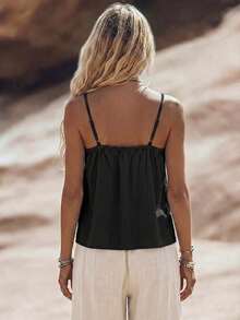 Zayélia Áo tank top hai dây cổ chữ V viền ren, kiểu dáng thường ngày, đa năng dành cho nữ. - màu đen - Xem 2