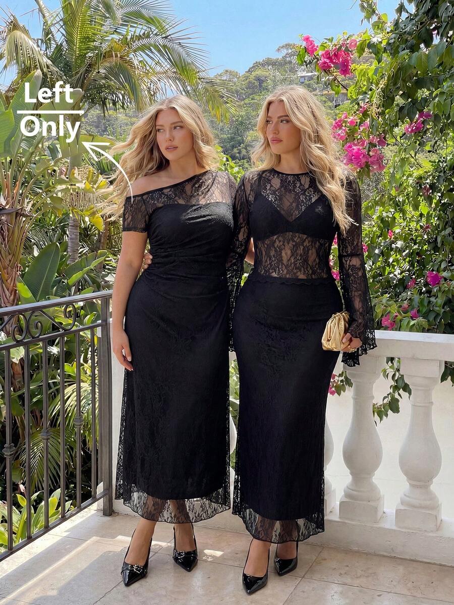 Auralis Plus Size Women Fashionable Elegant Off-Shoulder Lace Dress Lace Dresses For Women An Elegant Women's Formal Dress Plus Size Dress Cocktail Dress - Black - View 1