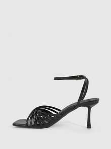 CUCCOO SZL Giày sandal cao gót nữ mùa hè mới, màu vàng ánh kim, quai chéo, thời trang, quyến rũ, gợi cảm, gót nhọn mũi vuông, hở mũi. - # Màu đen - Xem 4