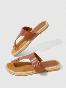 HighSole Sandal đế bằng thời trang thường ngày dành cho nữ, thiết kế khóa cài. - màu nâu - Xem 5