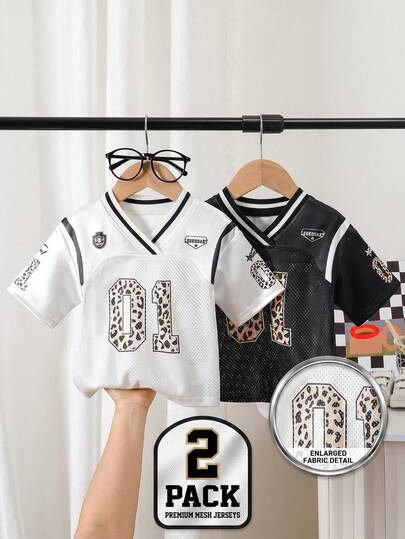 Áo thun ngắn tay thể thao màu đen trắng dễ thương cho bé gái