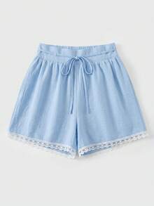 lacRébo Pastal High Waisted Loose Fit Shorts For Women,Summer Casual Girlisim Beach Golf Parisian Style French Resort Skirt Style Shorts With Lace - Baby Blue - View 7