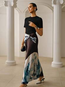 ZEYLAH Vestido largo elegante y minimalista con estampado, primavera/verano - Negro - Ver 6