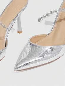 CUCCOO SZL Ladies' Single High Heeled Shoes With Plain And-Set Rhinestone Spring Shoes Spring Break Easter Prom Heels For Christmas - Silver snake pattern - View 5