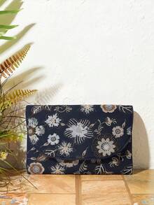 SHECARRY Damen Clutches, mit paillettenbestickter Blumenstickerei, Holzgriff, modisch, elegant, schlicht, personalisierbar, vielseitig, für Strand, Urlaub, Feiertage, Sommer, Küste, Strandparty (zufälliges Muster), geeignet für den täglichen Gebrauch, zufälliges Muster, elegante Clutch Tasche für Frauen Valentinstag, exquisite Blumentasche für Frauen - Blau - Übersicht 2