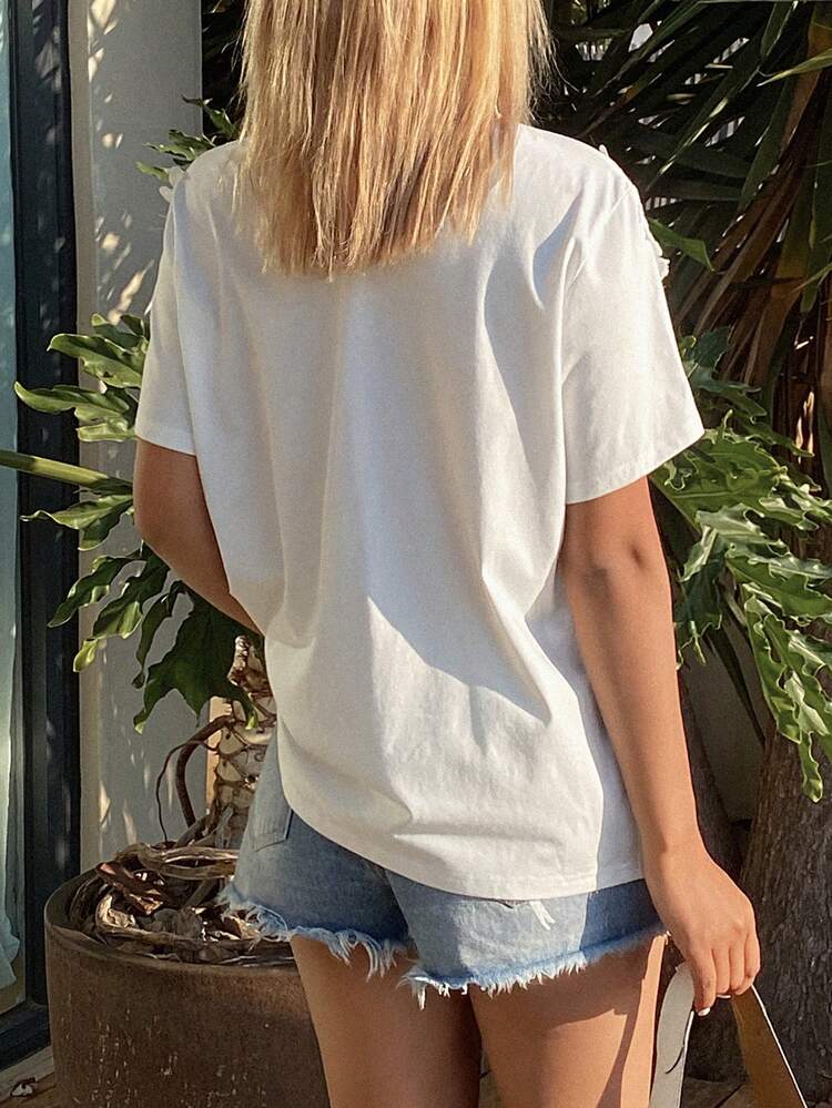 Women's Contrast Lace Loose Short Sleeve Round Neck Casual Vacation Summer Top