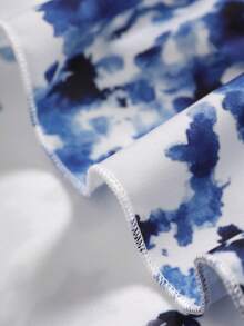 Spring & Summer Blue & White Floral Spaghetti Strap Off-Shoulder Ruffle Waist Voluminous A-Line Dress, Romantic Vacation & Daily Wear, Elegant French Style, Suitable For Beach, Countryside, Dates - Blue and White - View 3