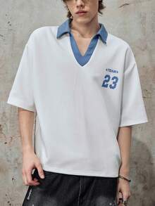 ROMWE MEN Street Life Camiseta polo de verano de manga corta con cuello en V, corte holgado y casual, con bloques de color, para hombres - Multicolor - Ver 6