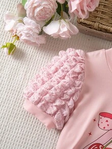 Áo thun tay phồng màu hồng cho bé gái, in hình quả anh đào và nơ, cổ tròn, kiểu dáng dễ thương, ngọt ngào và thời trang. - Hồng - Xem 4