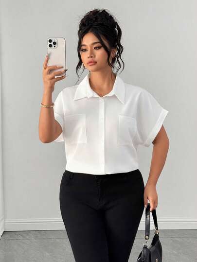 Elenzga Áo khoác cardigan nữ cỡ lớn, màu trơn, thanh lịch, có túi, dáng rộng, tay ngắn, nhẹ, phù hợp cho công sở.