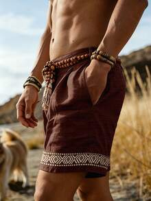 Manfinity Dauomo Men's Bohemian Pocket Casual Shorts, Suitable For Vacation And Beach - Brown - View 3