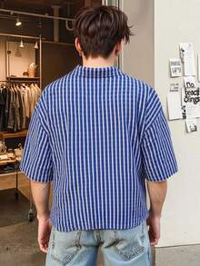 Manfinity Dauomo Men's Front Button Plaid Casual Short Sleeve Shirt, Everyday Wear - Blue - View 2