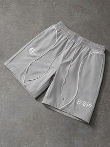 Manfinity Roghcode Pantalones cortos deportivos casuales grises para hombres - Gris Claro - Ver 3