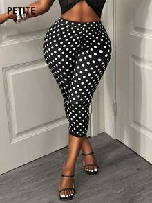 SHEIN PETITE Petite Damen Vintage Lässig Urlaub Polka Dot Muster Capri Leggings - Schwarz - Übersicht 6