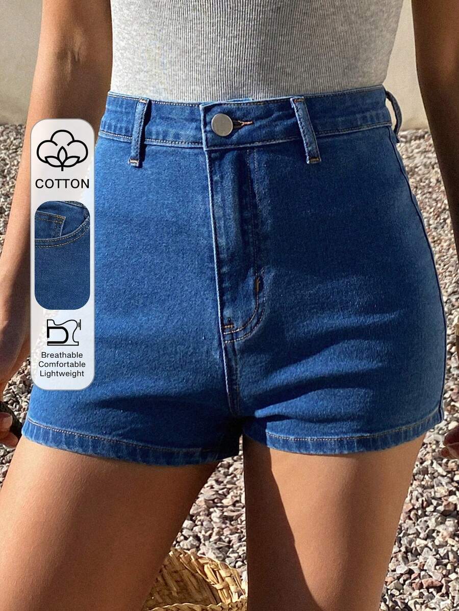 DAZY 女士休闲水洗口袋短裤,夏季 - 中等水洗藍 - 查看 1