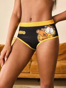 GARFIELD | SHEIN 卡通印花撞色滚边三角裤 - 黑與白 - 查看 3