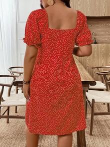 SHEIN Clasi Plus Size Polka Dot Print Slit Casual Vacation Dress - Red - View 2
