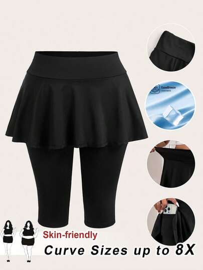 SHEIN CURVE+ Quần legging 2 trong 1 màu trơn cỡ lớn
