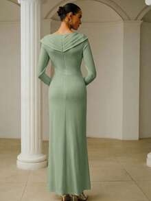 ZEYLAH Vestido de manga larga con hombros descubiertos y estructura de volantes asimétricos, para primavera/verano - Verde - Ver 2