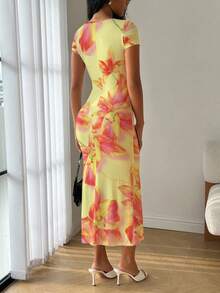 Modelyn Summer Square Neck Mermaid Ruffle Hem Bodycon Dress - Multicolor - View 2