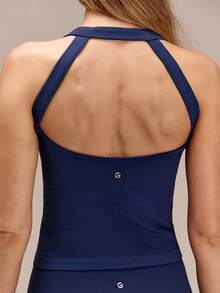 Áo tank top siêu mềm mại, không đường may, cổ vuông, hở lưng, thấm hút nắng, có mút ngực tháo rời, thích hợp cho tập luyện, chạy bộ, thể dục, tập gym, thể hình, hoạt động thể thao. - Dark Blue - Xem 3