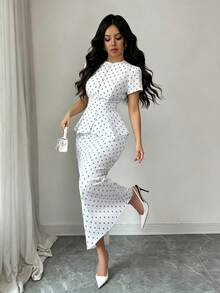 Rafferiza Women's Elegant Pearl Button Blouse + Split Hem Skirt 2 Pieces Set - White - View 7