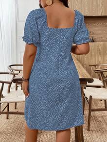SHEIN Clasi Plus Size Polka Dot Print Slit Dress, Casual Holiday Style - Dusty Blue - View 2