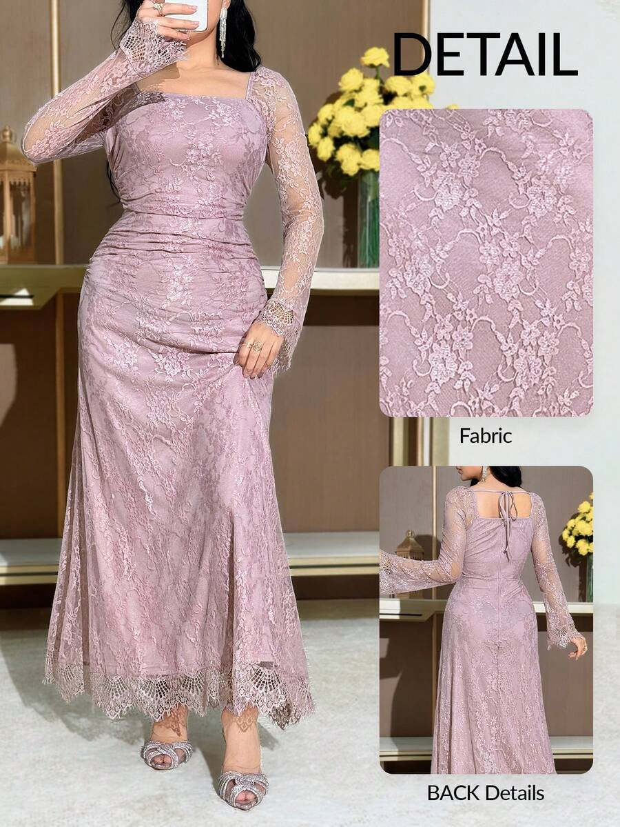 Feyla 女士优雅派对纯色蕾丝连衣裙