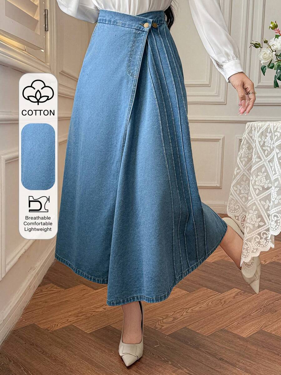 DAZY Minifalda de mezclilla asimétrica lavada casual para mujer, primavera/verano - Azul lavado medio - Ver 1