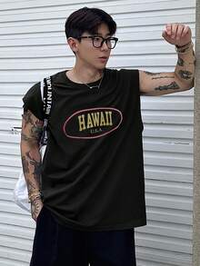DAZY Camiseta de tirantes negra con estampado de letras para hombre, verano - Negro - Ver 6