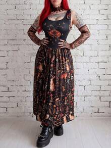 Flirla Đầm cỡ lớn phong cách punk họa tiết hoa và động vật cho kỳ nghỉ xuân/hè. - Nhiều màu - Xem 6